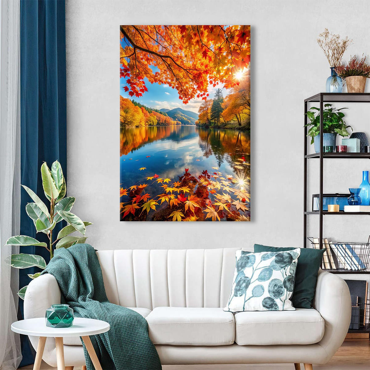 Nature Lake Mountain Canvas Wall Art for Living Room Fall Foliage Reflections Picture Kitchen Wall Decor Colorful Forest Landscape Painting Prints Modern Yosemite Poster Artwork Home Decoration 32x48" (32"L x 48"W / Fall09)