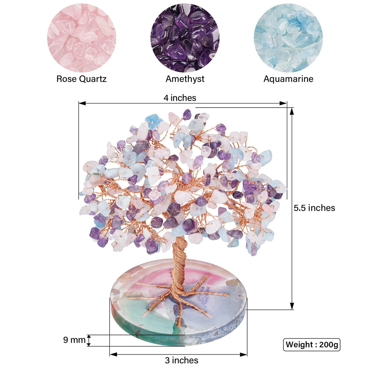 7 Chakra Healing Crystals Stones Tree (Purple_pink_blue)