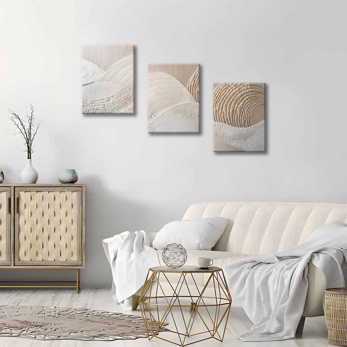 Neutral Abstract Wall Art Set of 3 (Canvaspainting / 16x24 Inch)