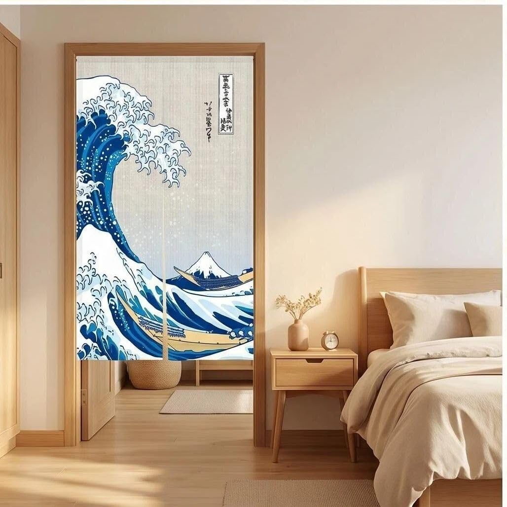 Japanese Noren Curtain Doorway Curtains 67in Long Size Ukiyoe Traditional Room Divider for Kitchen Bedroom Pet Friendly Privacy Home Decor The Great Wave Off Kanagawa Hokusai NR2078 (The Great Wave Off Kanagawa / 33.5"W x 67"L (Pack of 1))