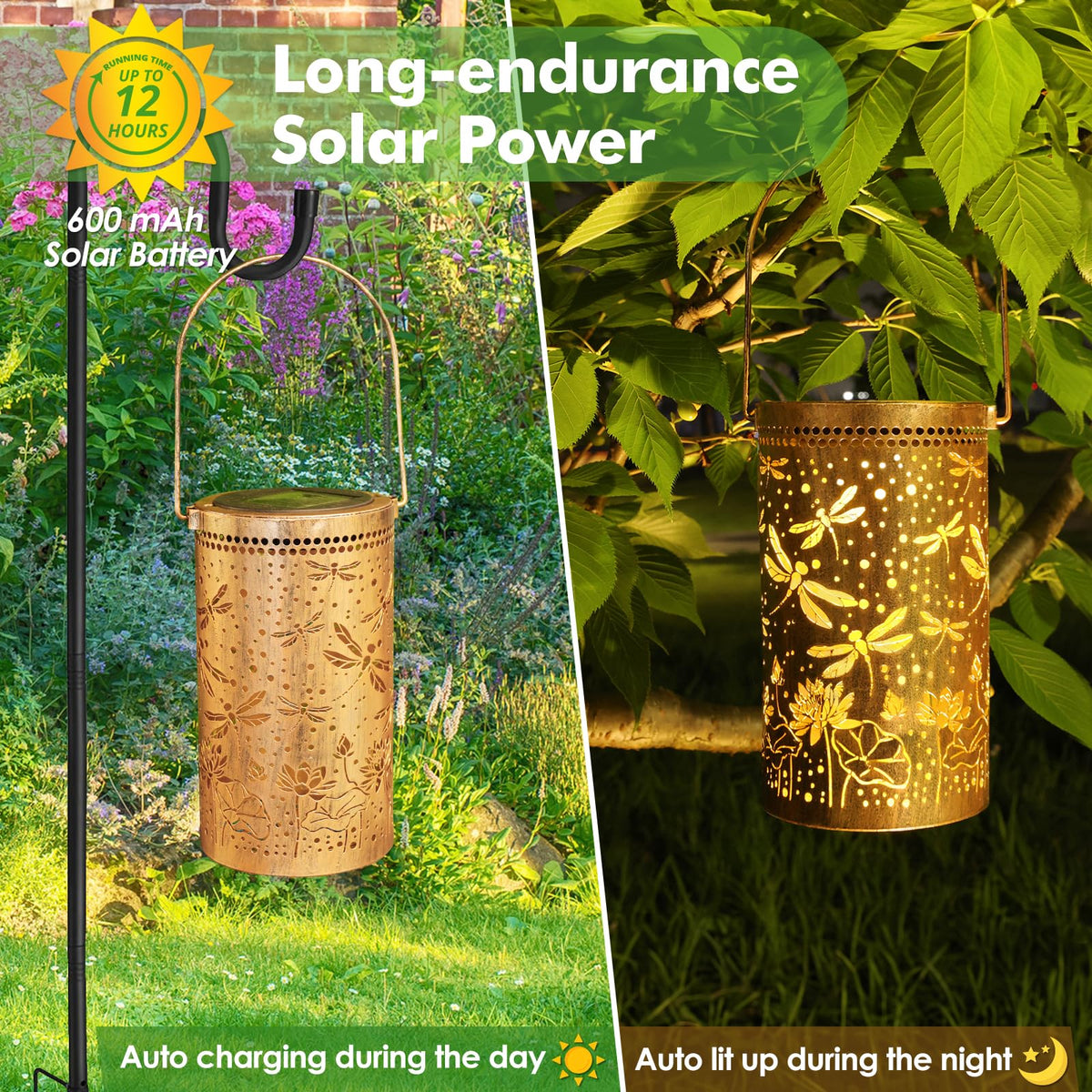 Solar Lanterns Outdoor Garden Decor Birthday Gift for Women Mom (3.9''x11.7'')