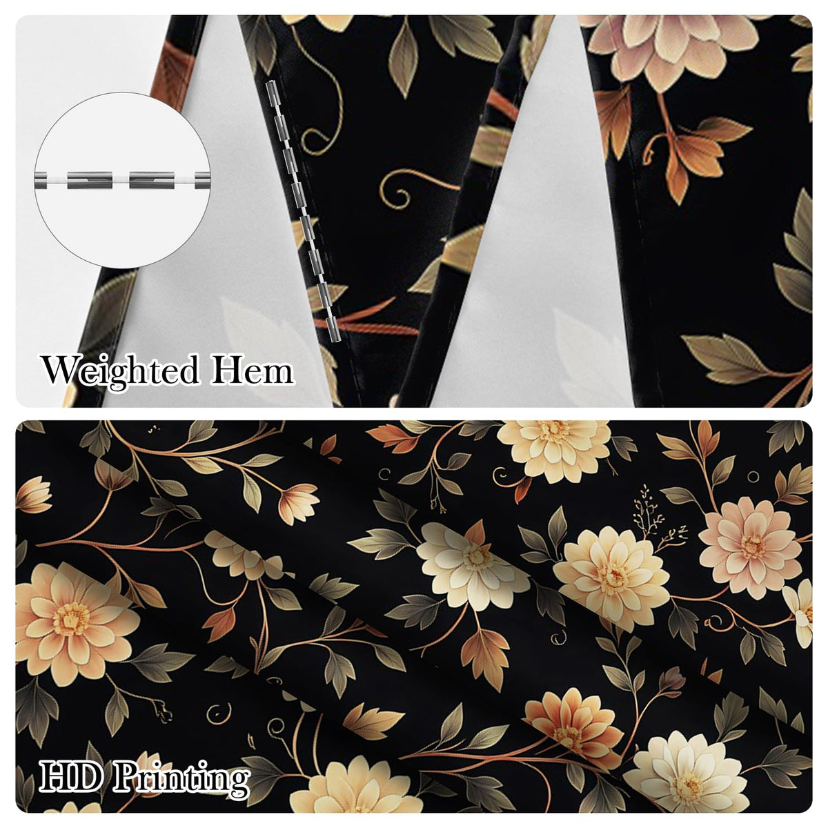 Vintage Floral Shower Curtains for Bathroom (Dark Floral-a)