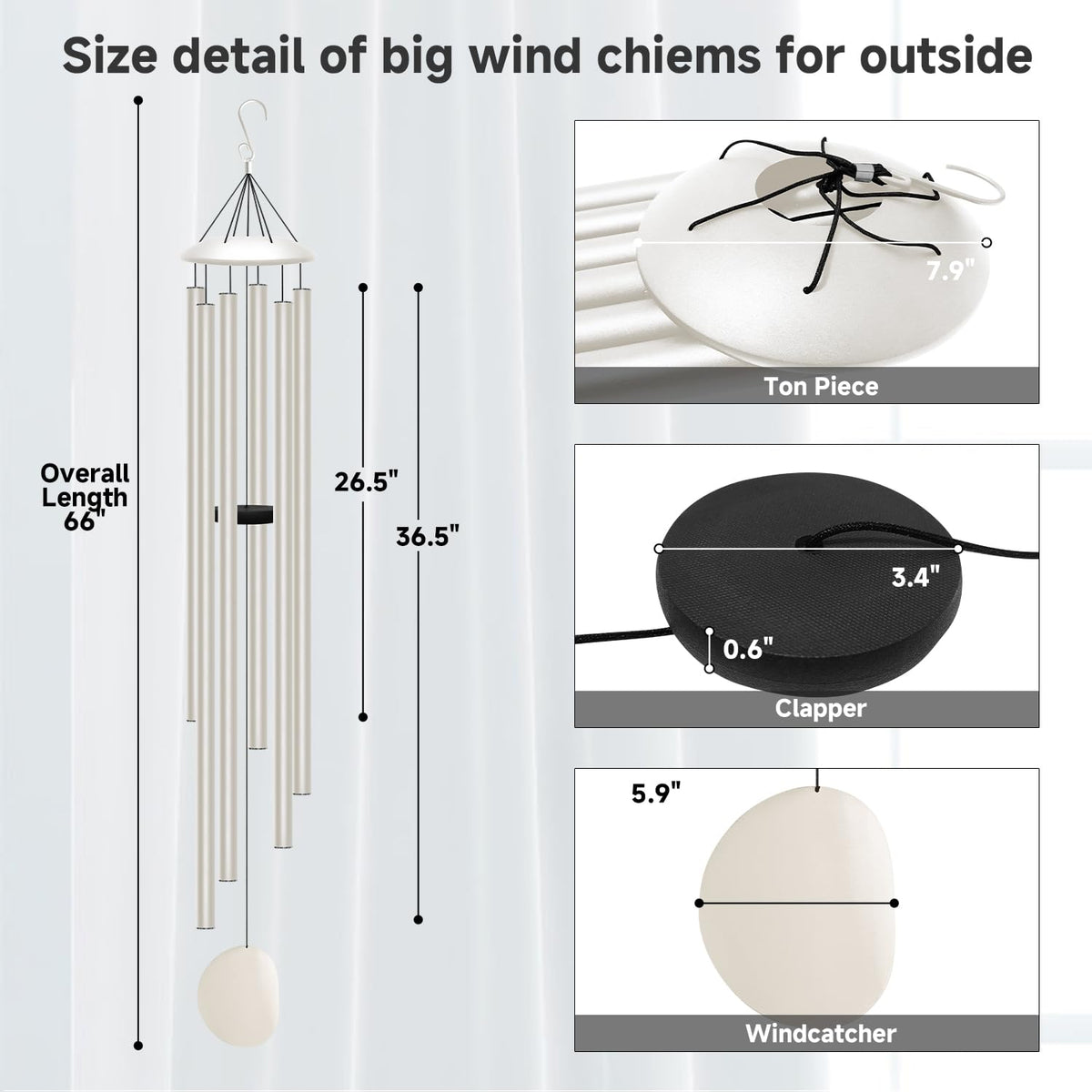 66" Extra Large Wind Chimes for Outside (Milky White / 66")