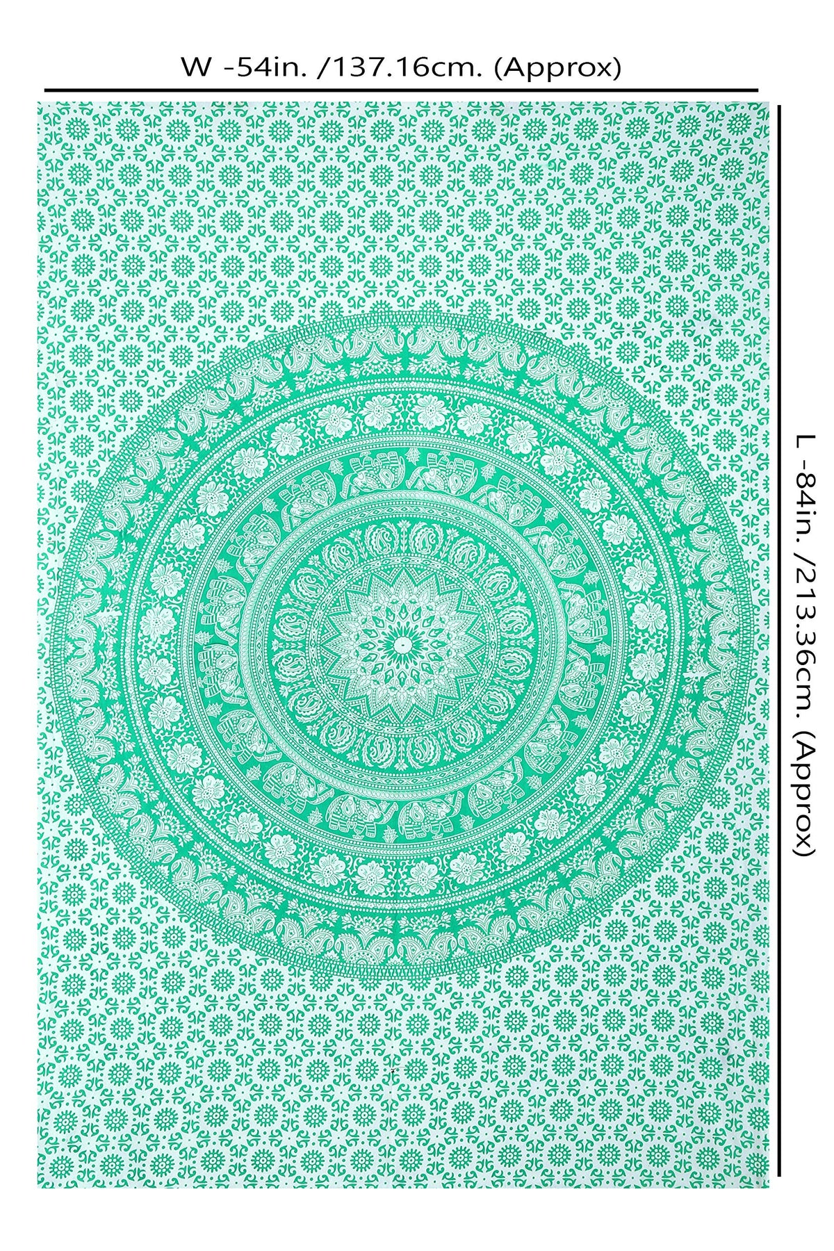 Mandala Tapestry Wall Hanging Boho Room Decoration Hippie Indian Art Bohemian Decor Trippy Cotton Elephant Meditation Yoga Tapestries Green (Green / 84.3"L x 54.3"W)