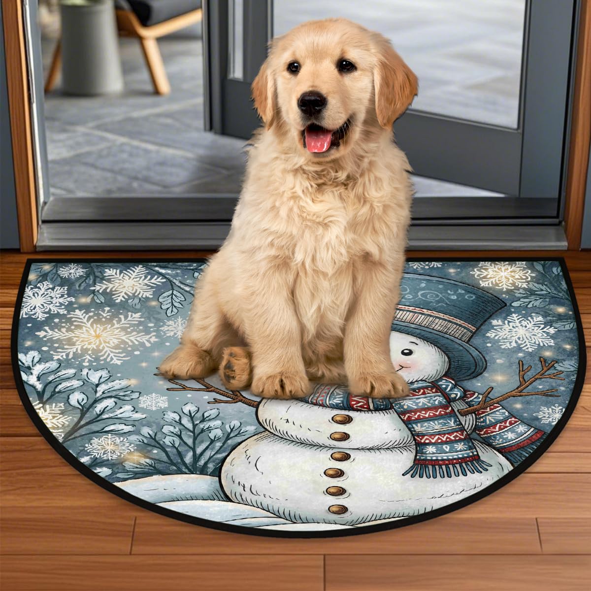 Snowman Half Round Door Mat Semi Circle Rug Half Moon Doormat (B:c-26)