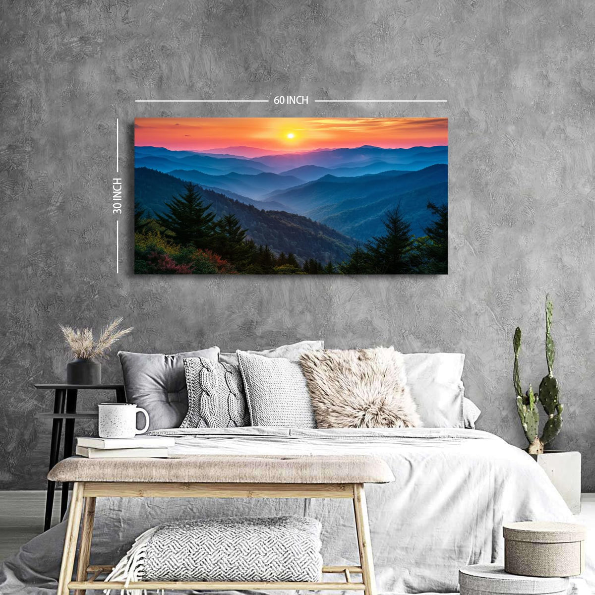 Great Smoky Mountain Wall Art for Living Room Sunset Blue Ridge National Park Poster Canvas Prints Natural Scenic Artwork Bathroom Rustic Misty Forest Landscape Picture Bedroom Home Decorations 30x60" (57.8"L x 30"W / Mountains)