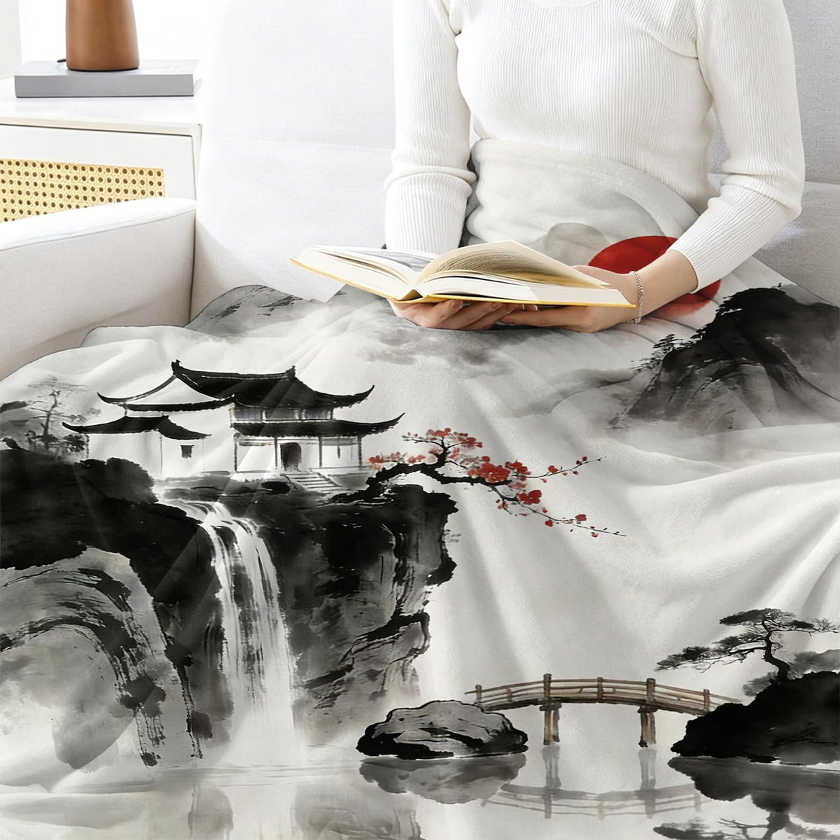 Japanese Nature Landscape Throw Blanket Zen Cozy Soft Plush Flannel 30"X40" (Japanese Nature / 30"X40")