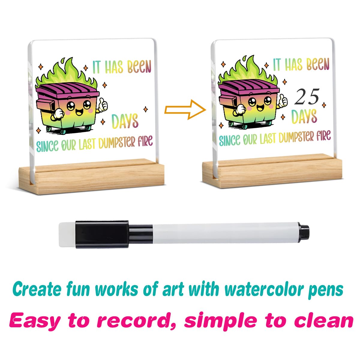 Funny Office Decor Dumpster Fire Desk Accessories Funny Office Gifts It Has Been Days DIY Acrylic Sign for Home Bedroom Living Room (Gradient It Has Been Days Since Our Last Dumpster Fire / Wooden base acrylic with a pen)