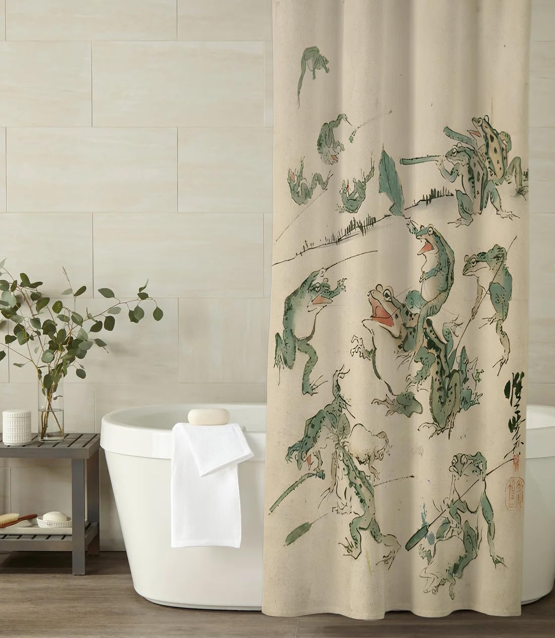 Funny Frog Shower Curtain Sets Battle of the Frogs Bathroom Curtain Asian Japanese Retro Art Curtain for Bath Waterproof Fabric with 6 Hooks (Battle Frog / 36"W x 72"L (Pack of 1))