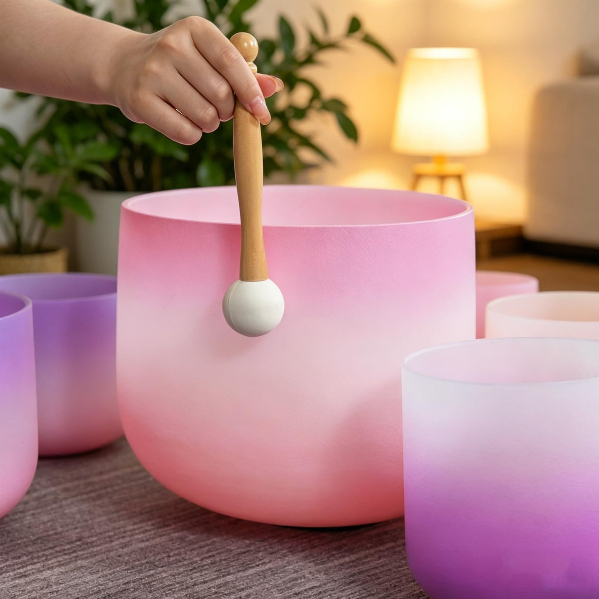 7PCS 432Hz Rainbow Quartz Crystal Singing Bowls Set for Meditation (7-12inch 432hz Multicolored 7PCS)