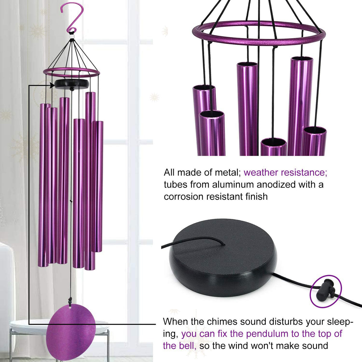 Memorial Wind Chimes Outdoor Large Deep Tone 36 Inch Tuned Windchimes (36“ Purple)