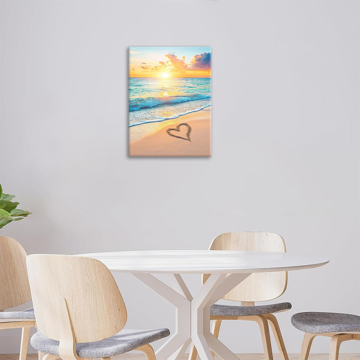 Beach Heart in Sand Wall Art Ocean Sunrise Sunset Wall Decor Pictures Painting Canvas Prints Framed Lover Gifts Home Artwork for Bathroom Bedroom Office 16"x20" (Seaside Beach Heart / 20"L x 16"W)
