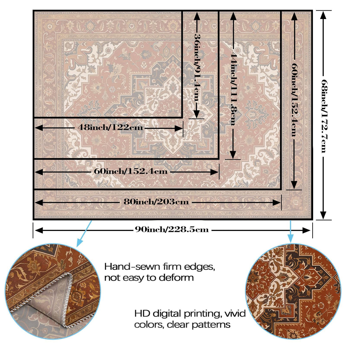 Vintage Floral Tapestry Wall Hanging Hippie Indian Bohemian Mandala Tapestry Aesthetic Retro Carpet Brown Small Tapestries for Mural Bedroom Living Room Dorm Decor 60 x 44 Inch (Eight Angles / 60"L x 44"W)