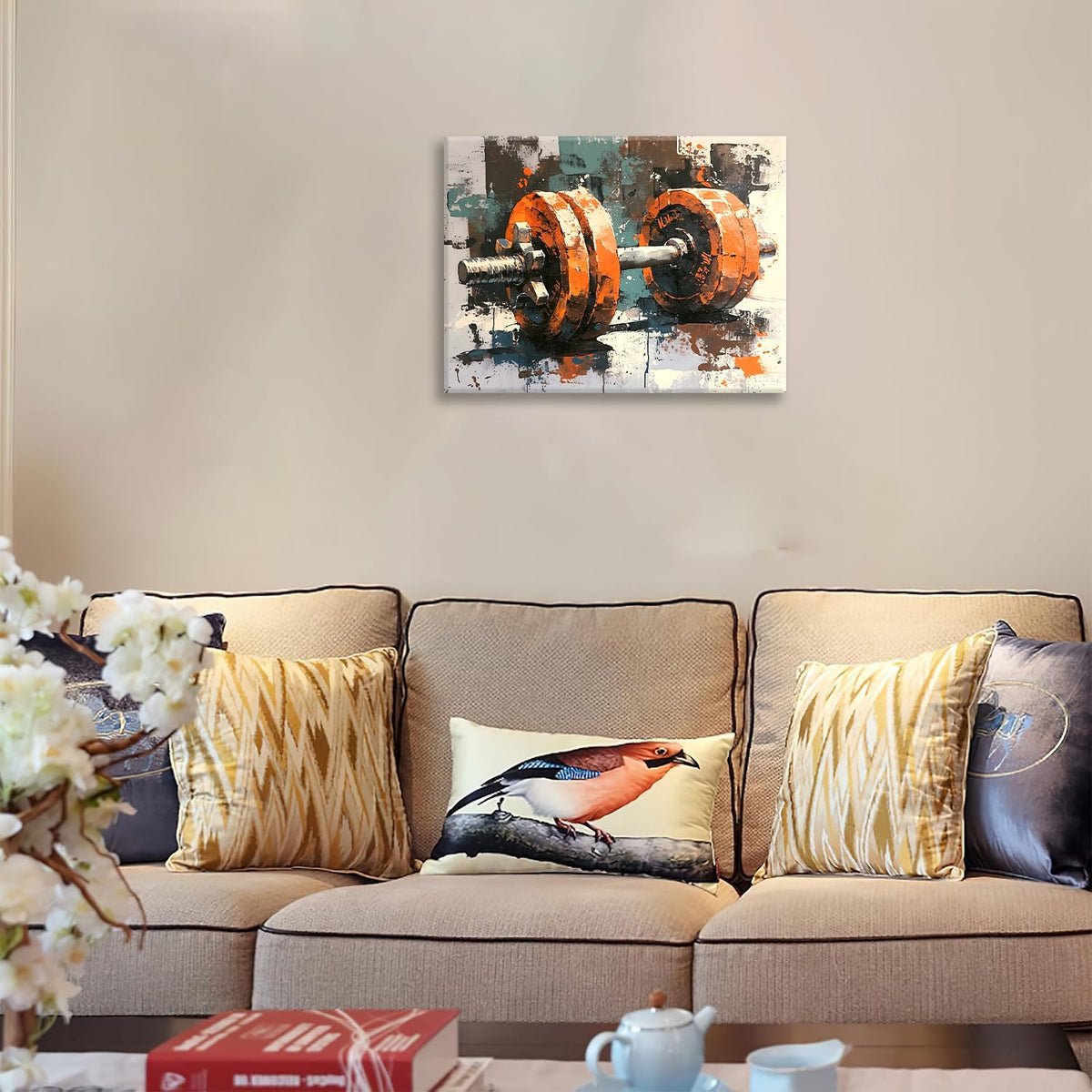 Dumbbell Canvas Wall Art Fitness Print Painting Framed ArtWork 20"x24" (Dumbbell / 24"L x 20"W)