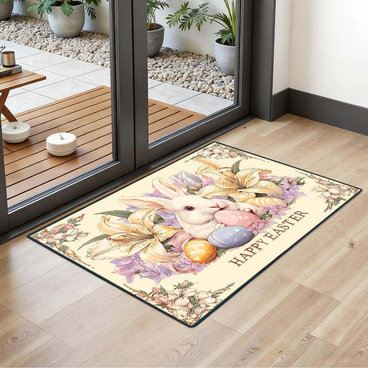 2x3FT Area Rug Vintage Bunny Lily Floral Indoor Entryway Rug (#15 / 2' x 3' (Rectangular))