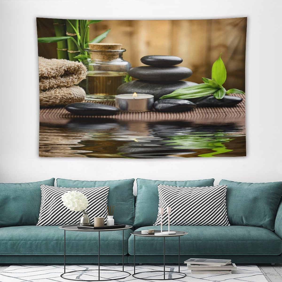 Spa Tapestry Wall Hanging Massage Stone Triplets Herbal Oil and Scent Candles Print Tapestries Home Decor for Living Room Bedroom Farmhouse Kitchen Dorm 40"x60" (40"L x 60"W / Zen-2)