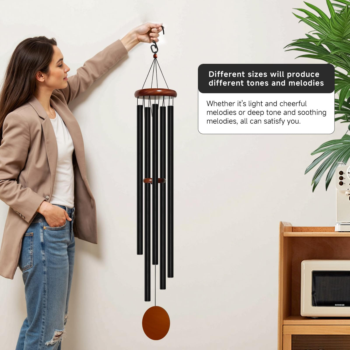 60" Aluminum Wind Chimes for Outside (Black / Classic 60" Deep Tone (5 Tubes))