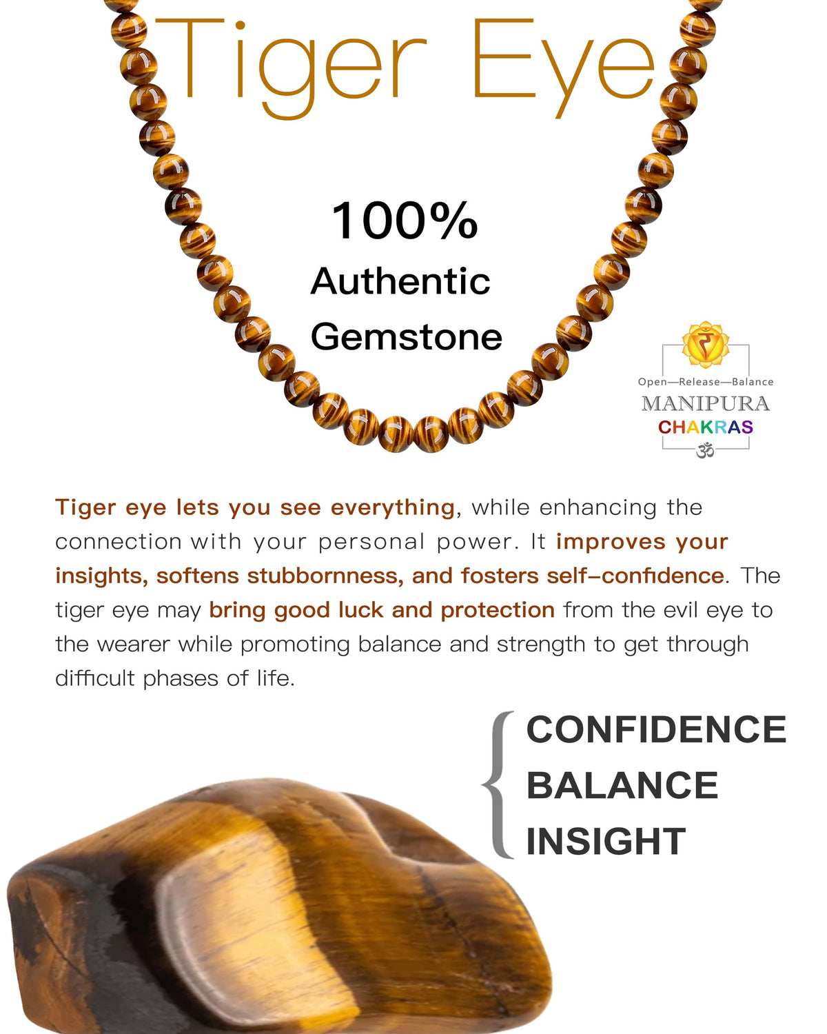 Necklace for Men (22 inches / Tiger Eye)