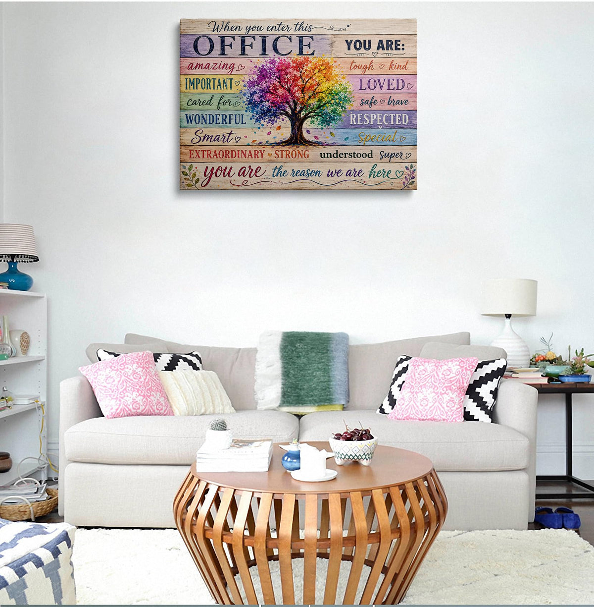 Inspirational Office Canvas Wall Art Framed Rainbow Tree Decor 16x24 Inch (Colorful Tree / 24"L x 16"W)
