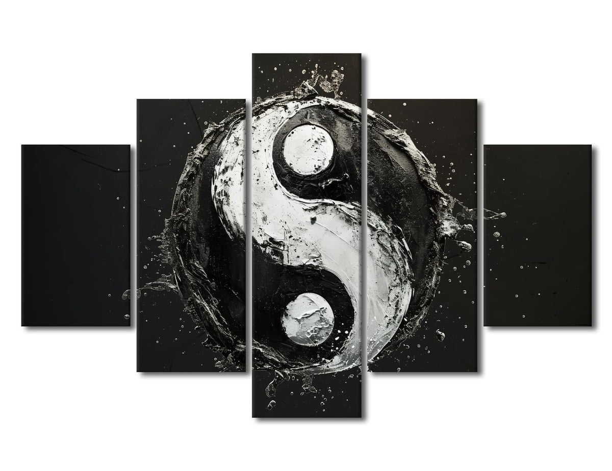 Canvas Wall Art Oversized Water Effect Yin Yang Design Stretched Framed Painting Five Piece Set Spa Bathroom Decor Meditation Space Wall Art Ready to Hang 60" Wx40 H‌ (60''Wx40''H / Artwork-07)