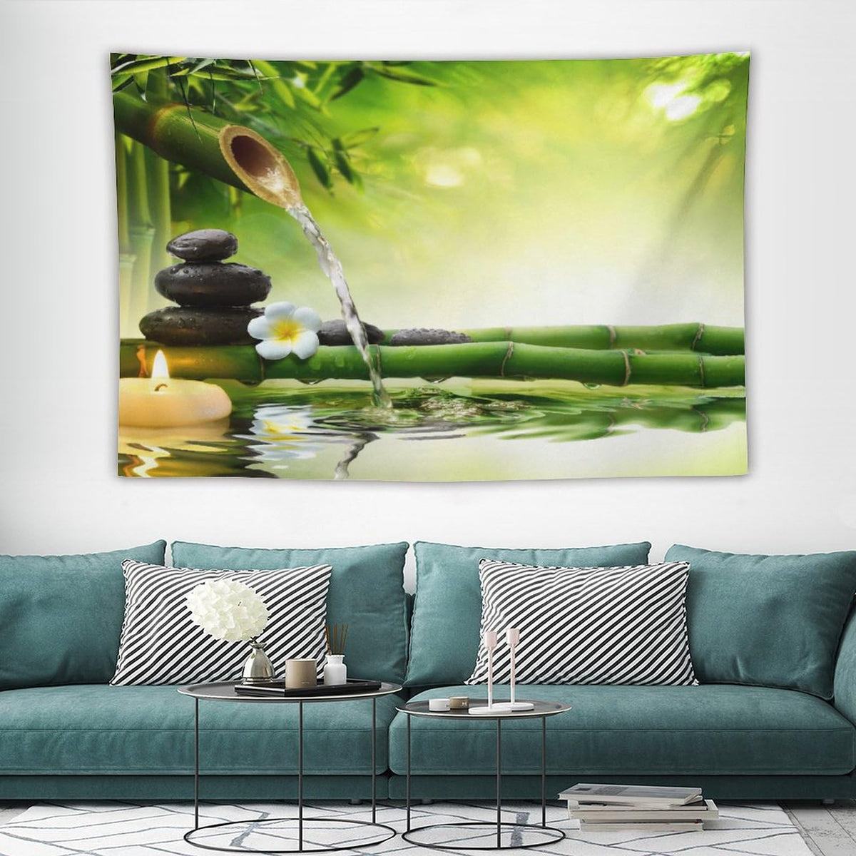 Meditation Tapestry Wall Hanging Zen Garden Pond Flower Pebble Stone Bamboo Stalks Candle Spa Yoga Tapestries Home Decor for Living Room Bedroom Farmhouse Kitchen Dorm 60"x90" (60"L x 90"W / Zen-14)