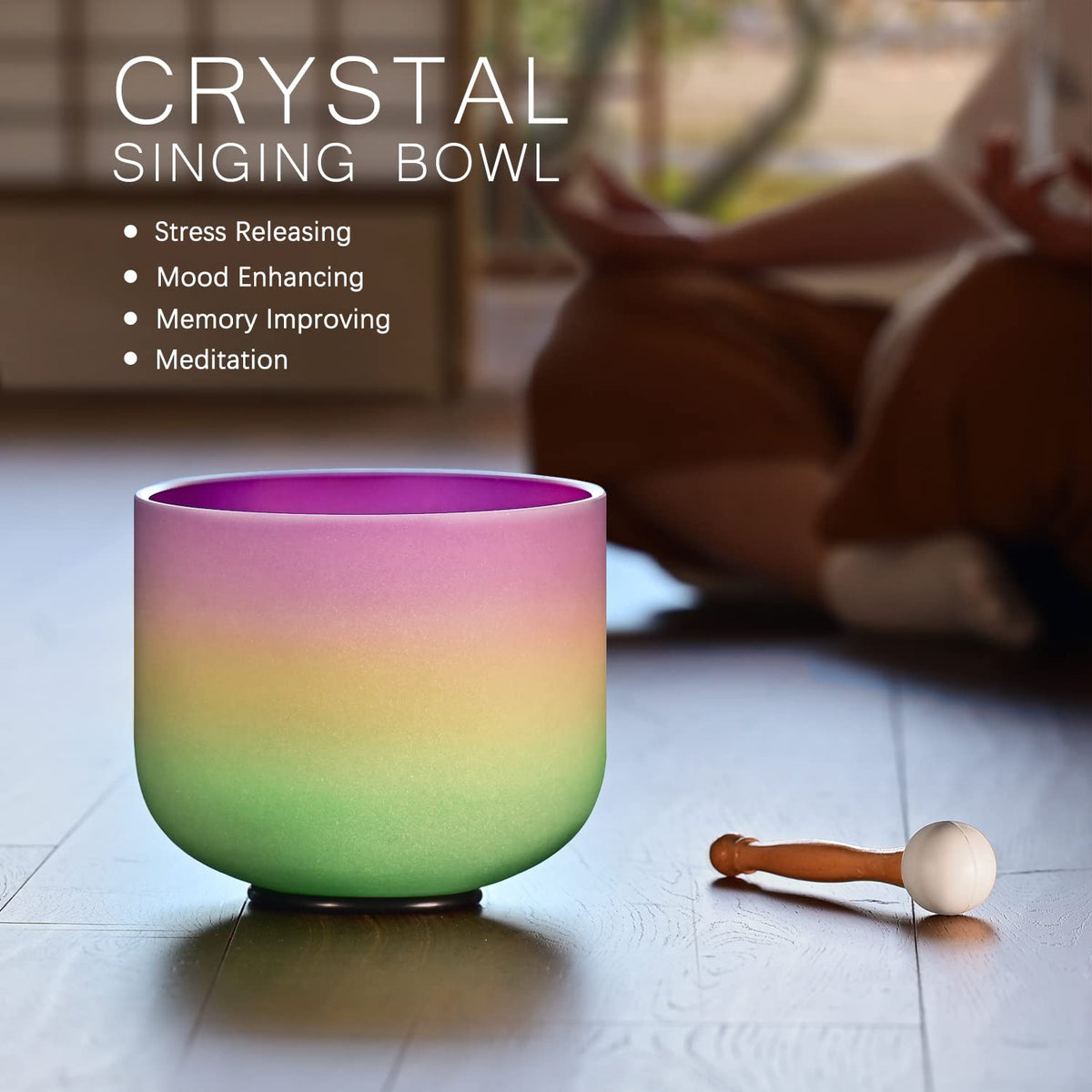 8 Inch Rainbow Color Frosted Quartz Crystal Singing Bowl 440HZ B Note (8 Inch / B Note)