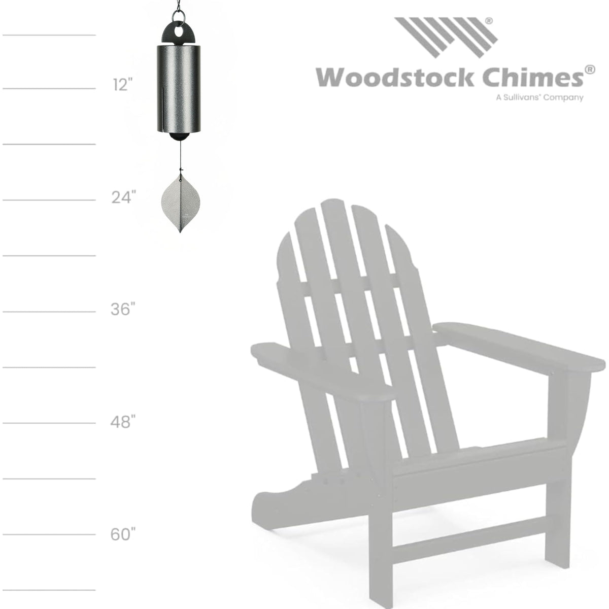 Heroic Windbell Wind Chime for Outside 24" Medium Grey