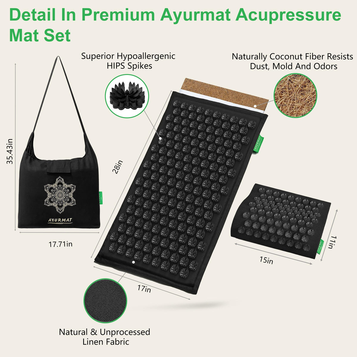 Acupressure Mat and Pillow Set (XL-3Piece)