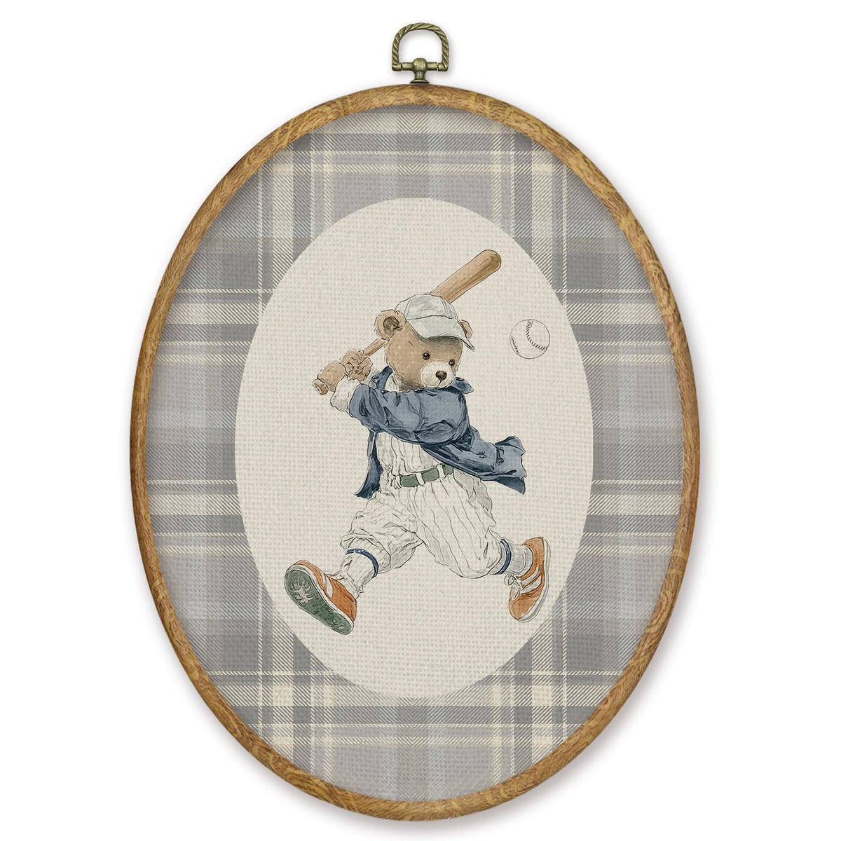 Vintage Baseball Bear Nursery Oval Wall Art Decor Products (Colour17)