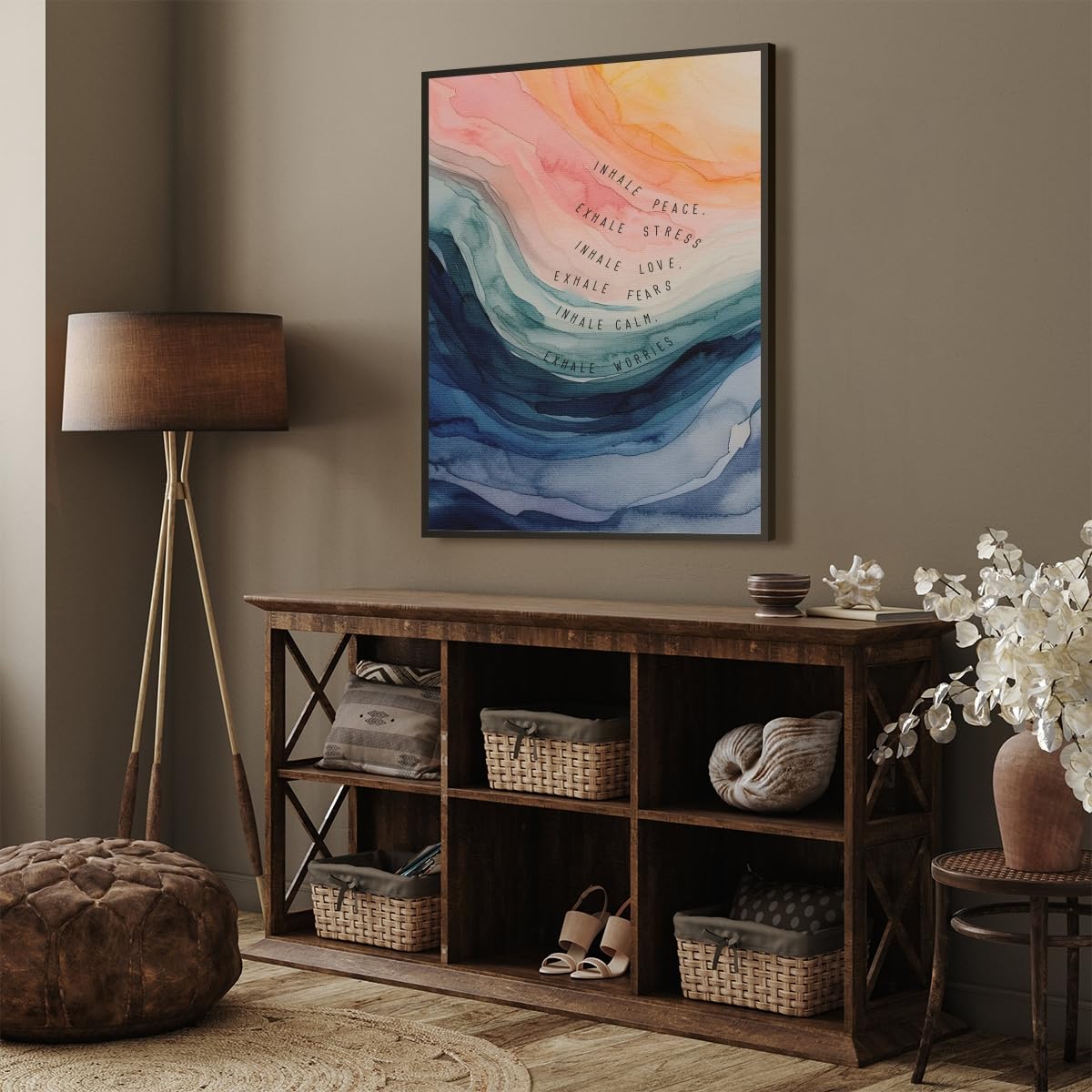 Office Wall Art Inhale Exhale Swirly Mental Health Posters Calming Corner Art Canvas Prints Wellness Breathe for Therapy Office Motivational Wall Decor 16x24inch black framed (style-1-black framed / 16"L x 24"W - Black Framed)
