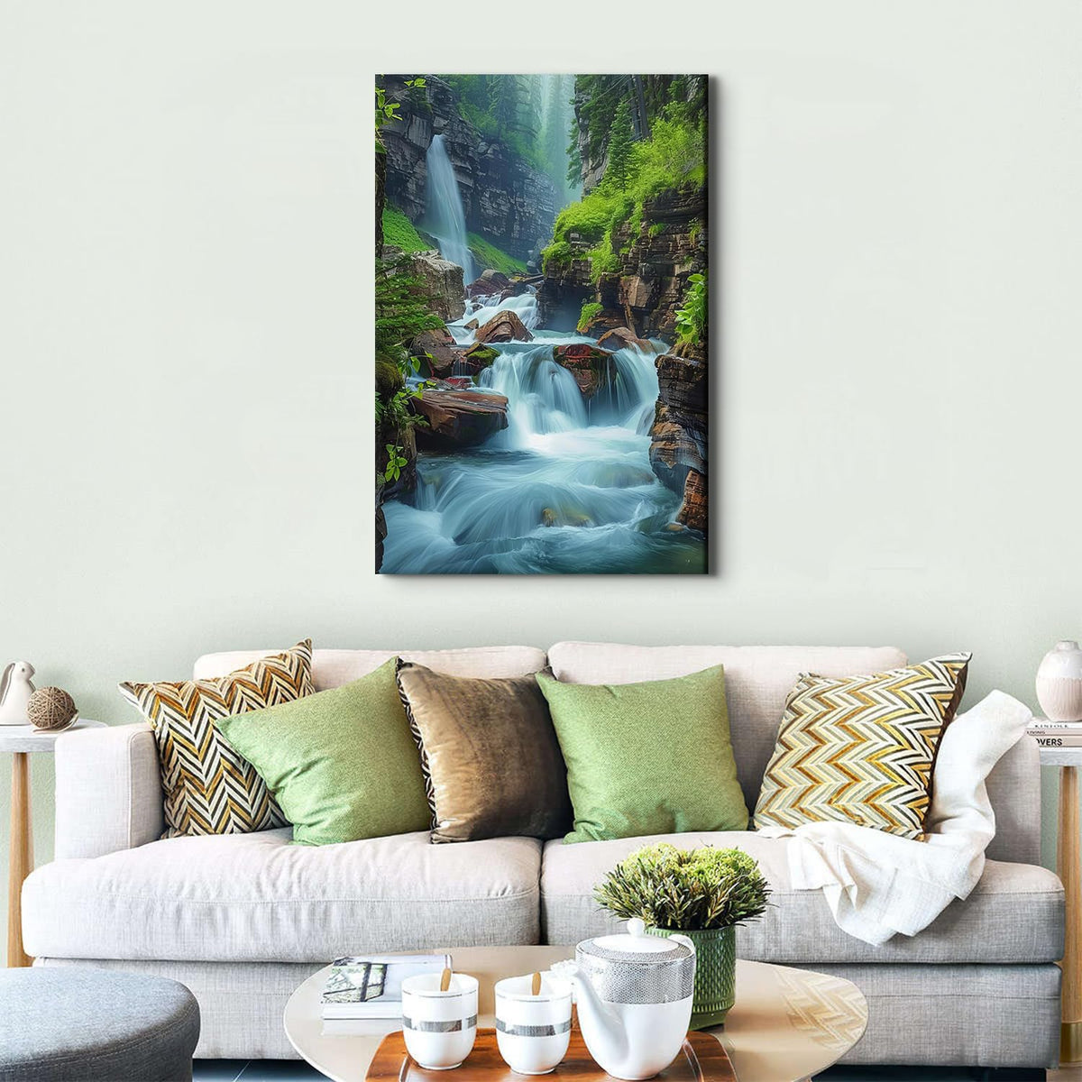 Zen Wall Art Nature Waterfall Wall Decor for Living Room Office Decor National Park Canvas Picture Glacier Virginia Falls Landscape Poster Forest Lake Painting Artwork Home Bedroom Decorations 24x36” (24"L x 36"W / ZRPB06)