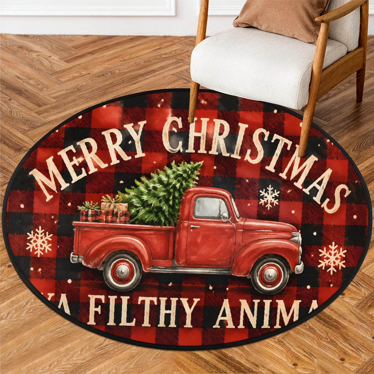 3 Ft Christmas Round Rug Circle Area Rugs Circular Door Mat for Indoor (B:d-29 / 3' (Round))