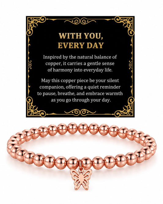 Copper Beaded Bracelet for Women Men (copper-butterfly)