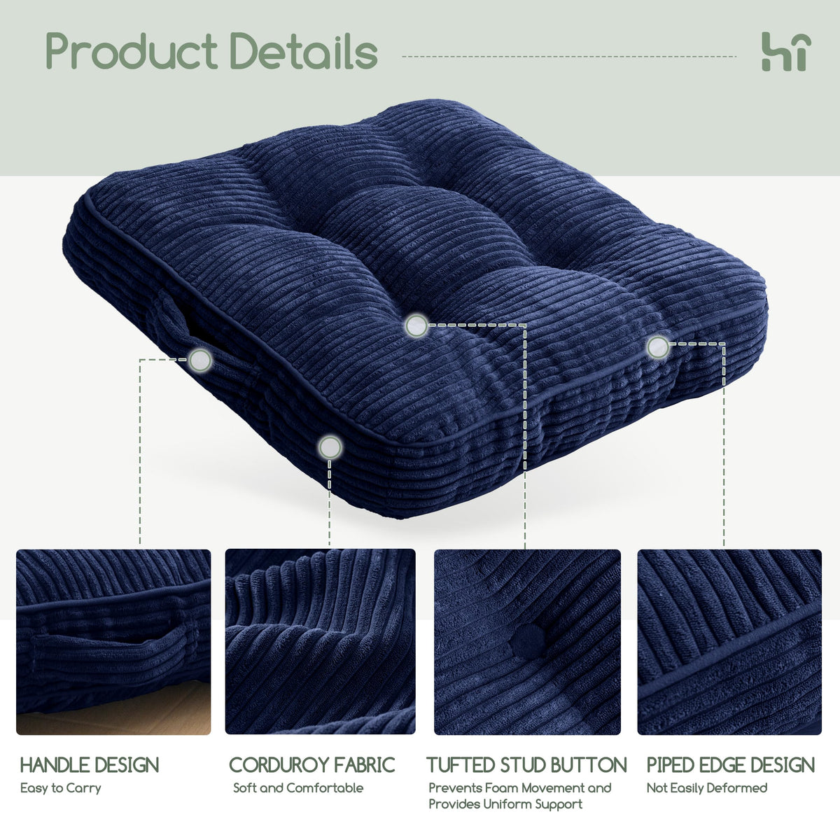 Floor Pillow Cushion for Adults (Square Navy / 4" Thick(Pack of 1))