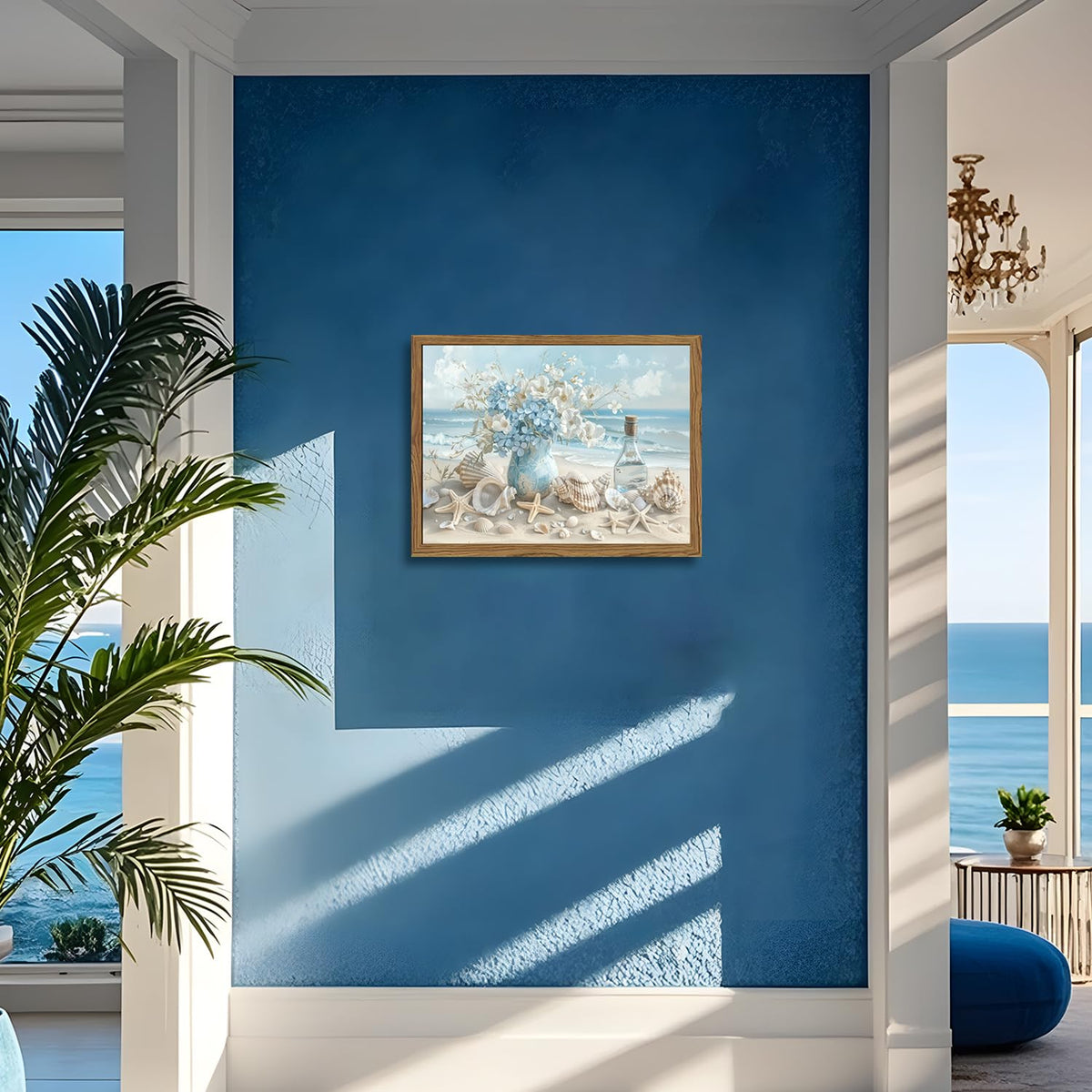 Framed Beach Canvas Wall Art (Blue Beach / 16"L x 12"W)