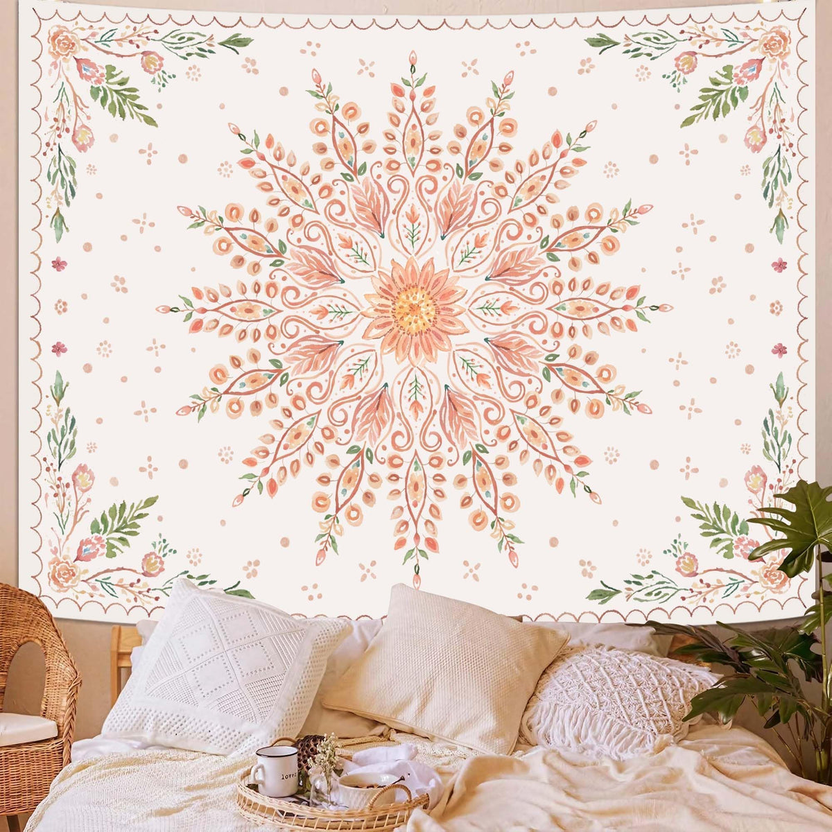 Boho Mandala Tapestry (80"L x 60"W / Beige Pink)