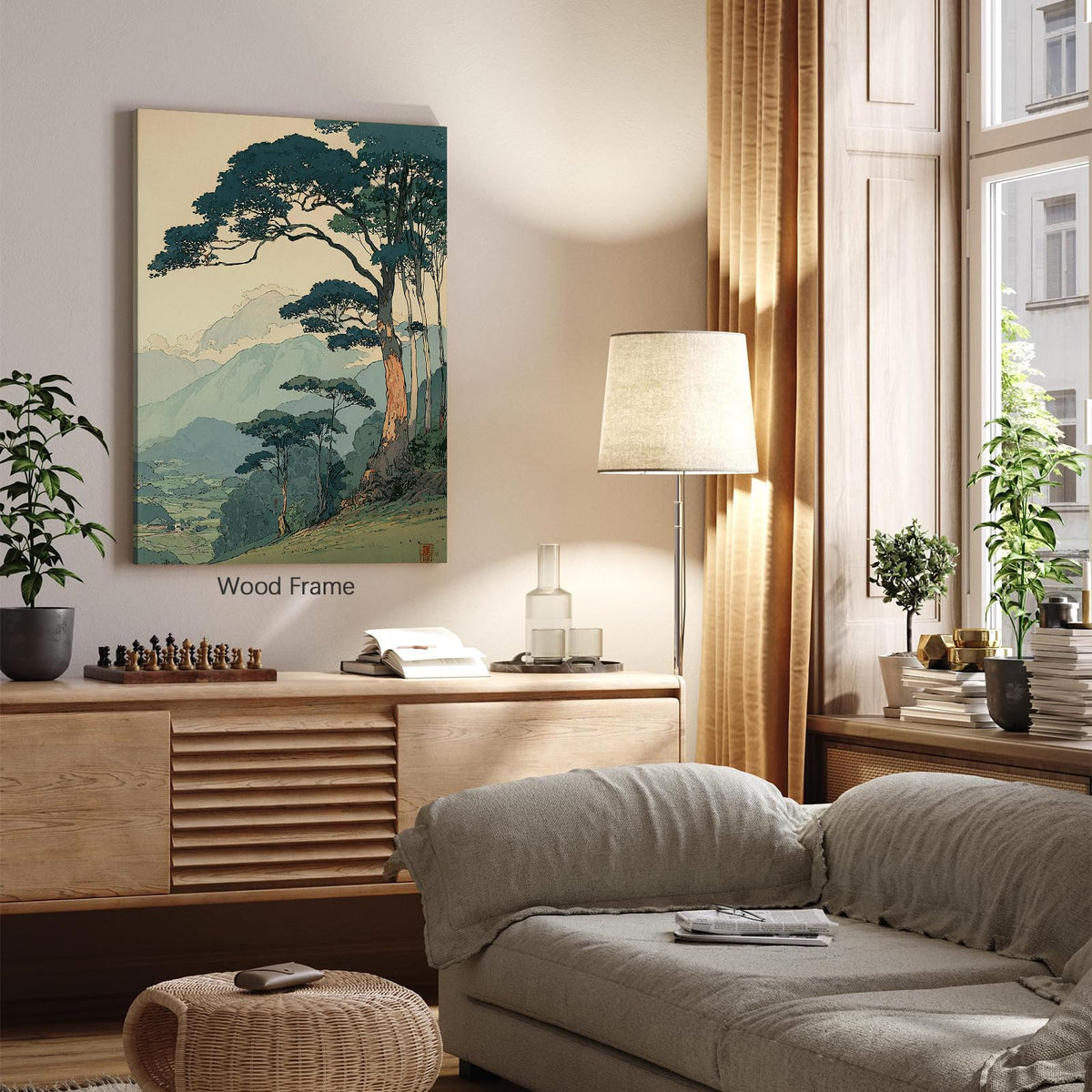 Japanese Forest Framed Wall Art Asian Tranquil Mountain Landscape Posters 16x20 inch Vintage Nature Tree Scene Prints Modern Ukiyo (Wrapped Canvas / Japanese Prints / 20"L x 16"W)