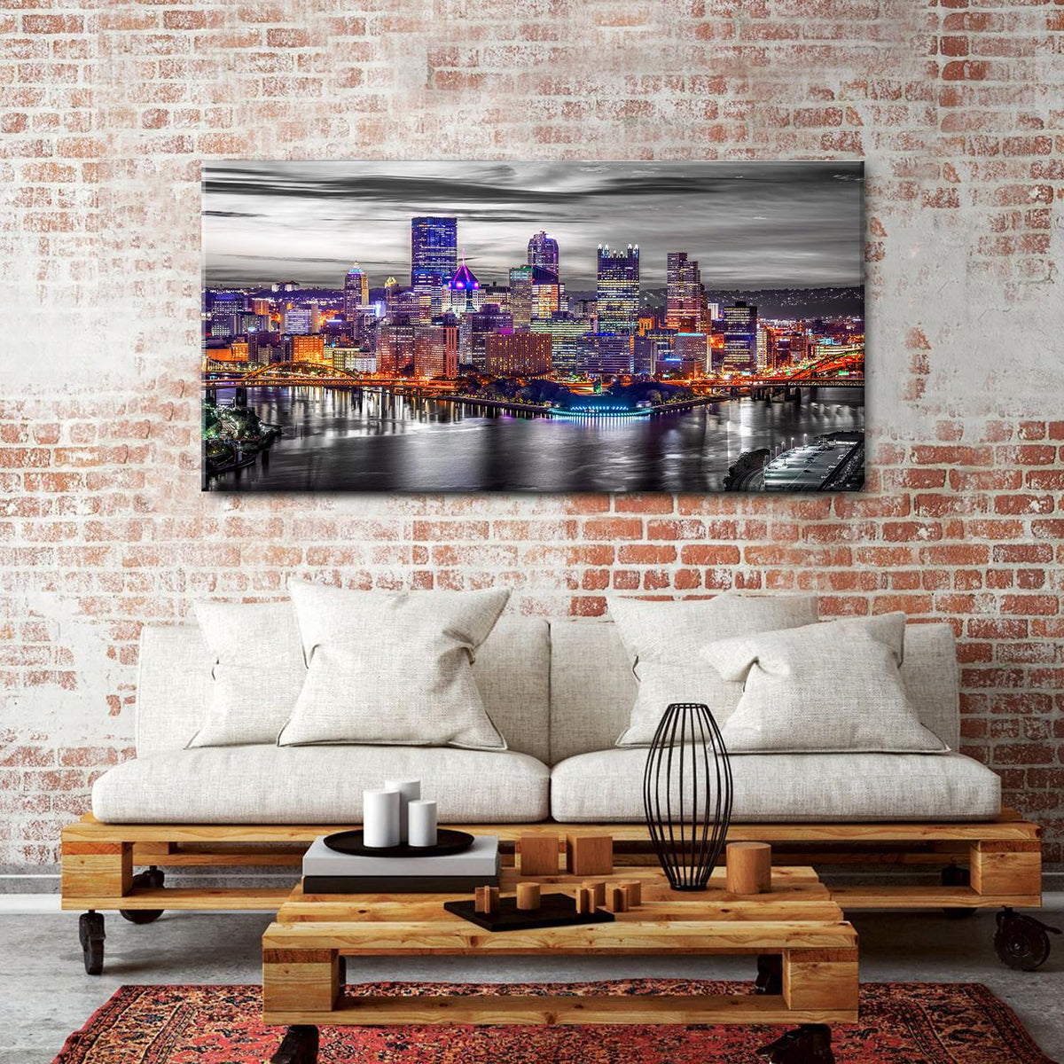 Extra Large Pittsburgh Wall Art Black and White Cityscape Wall Decor Modern Night City Skyline Picture Office Decor Pennsylvania Skyscrapers Canvas Prints for Bedroom Living Room Decoration 30x60" (60"L x 30"W / Pittsburgh)