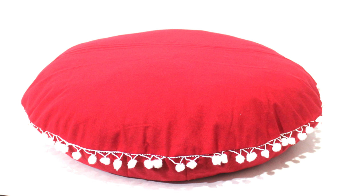 Round Mandala Floor Pillow Cover Seating Cushion Throw Cover Hippie Decorative Bohemian Ottoman Pouf Cover (32"D x 4"W x 32"H / Red)