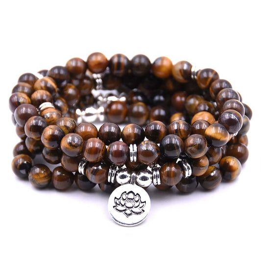 108 Mala Beads Bracelet Necklace (Brown Tiger's Eye)