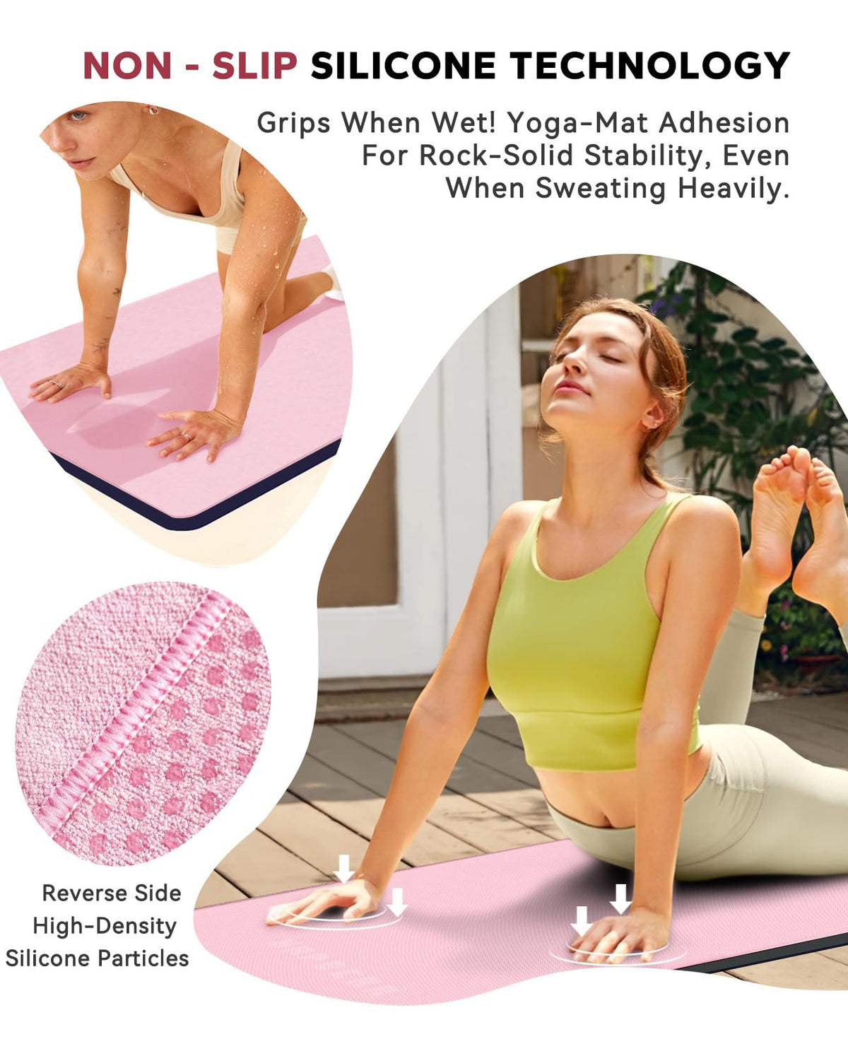 Non Slip Yoga Mat Towel with Grip Dots (Pink)