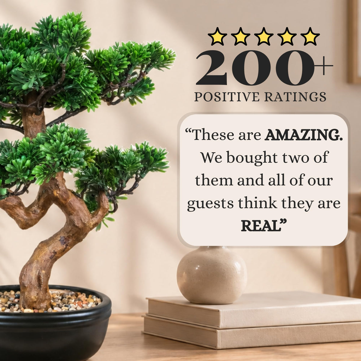 Artificial Bonsai Tree 16" Tall with Realistic Wood and Ceramic Pot (Boxwood)