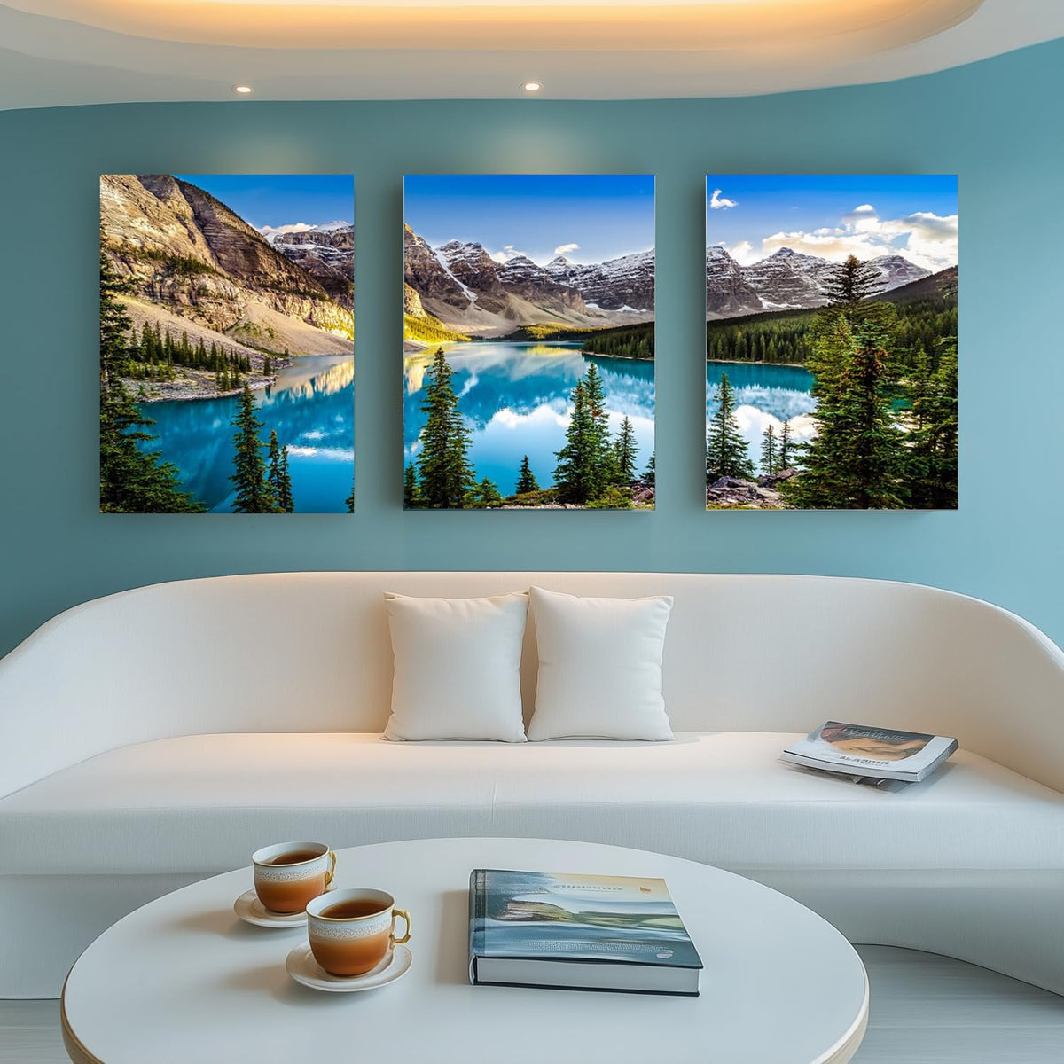 Canvas Wall Art for Living Room Lake Mountain Wall Art Landscape Picture Blue Sky Forest Print Scenic Nature Painting Wall Decor Bedroom Modern Framed Office Artwork Bathroom Home Décor (Balake-3 / 16"x24"inches x 3 pcs)