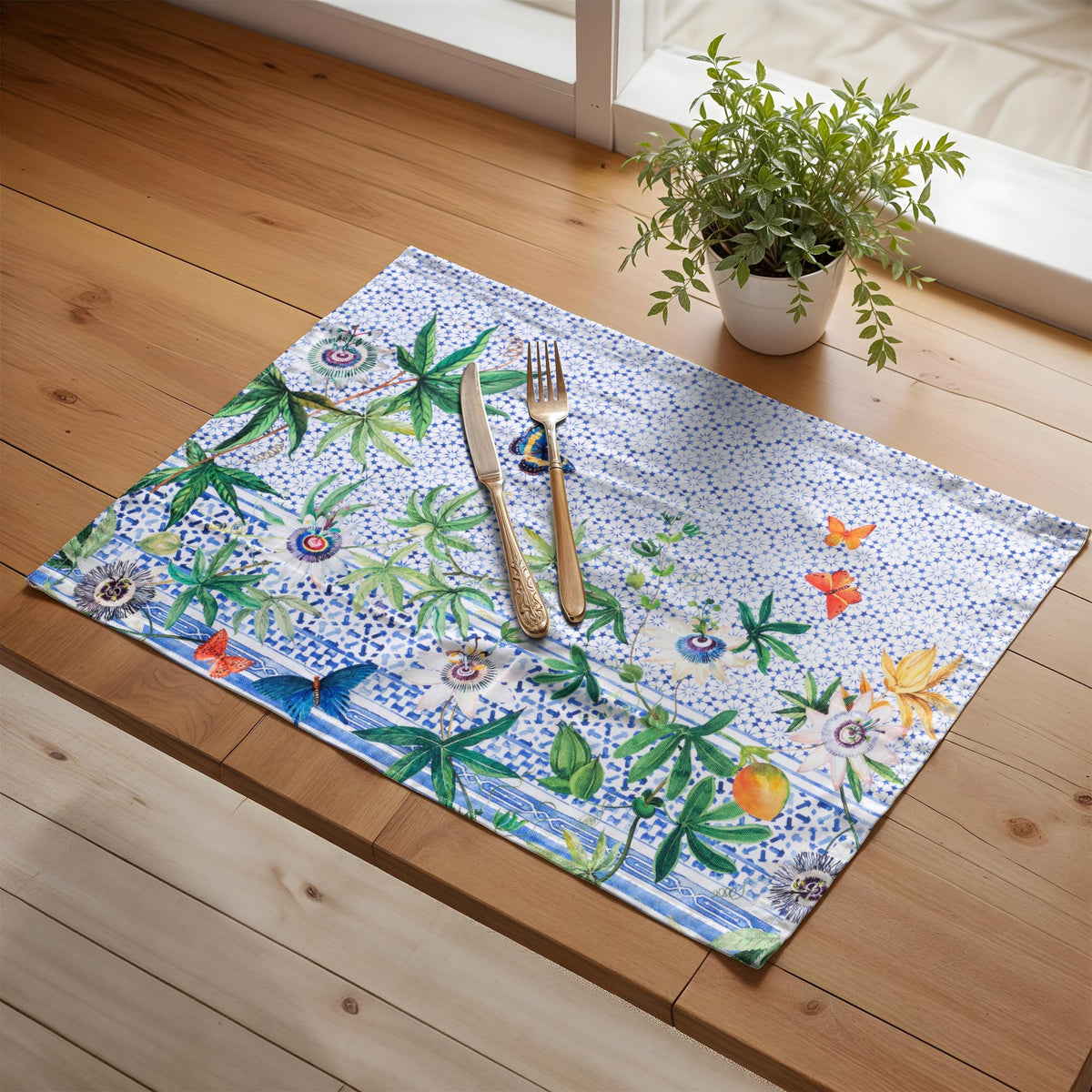 Placemats Set of 4 Reusable 100% Cotton (108 - Passiflora / 13" X 19" (Pack of 4))