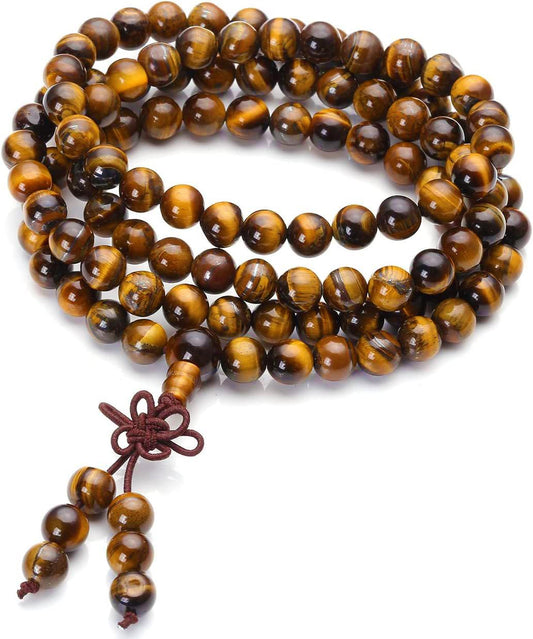 108 Mala Beads Necklace 7 Chakra Tree of Life Pendant Bracelets (Stones Tibetan Tiger Eye)