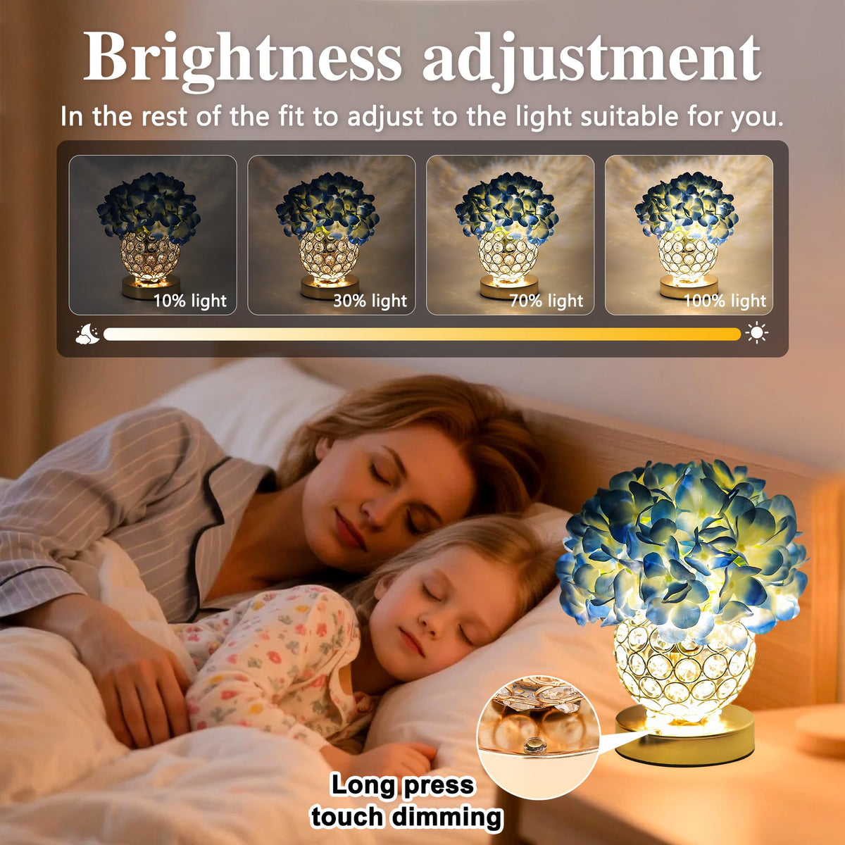 3 Color Artificial Blue Hydrangea Flower Lamp Night Light Desk Lamp for Bedroom Bar Coffee Shop Living Room Decor (Hydrangea-Blue)