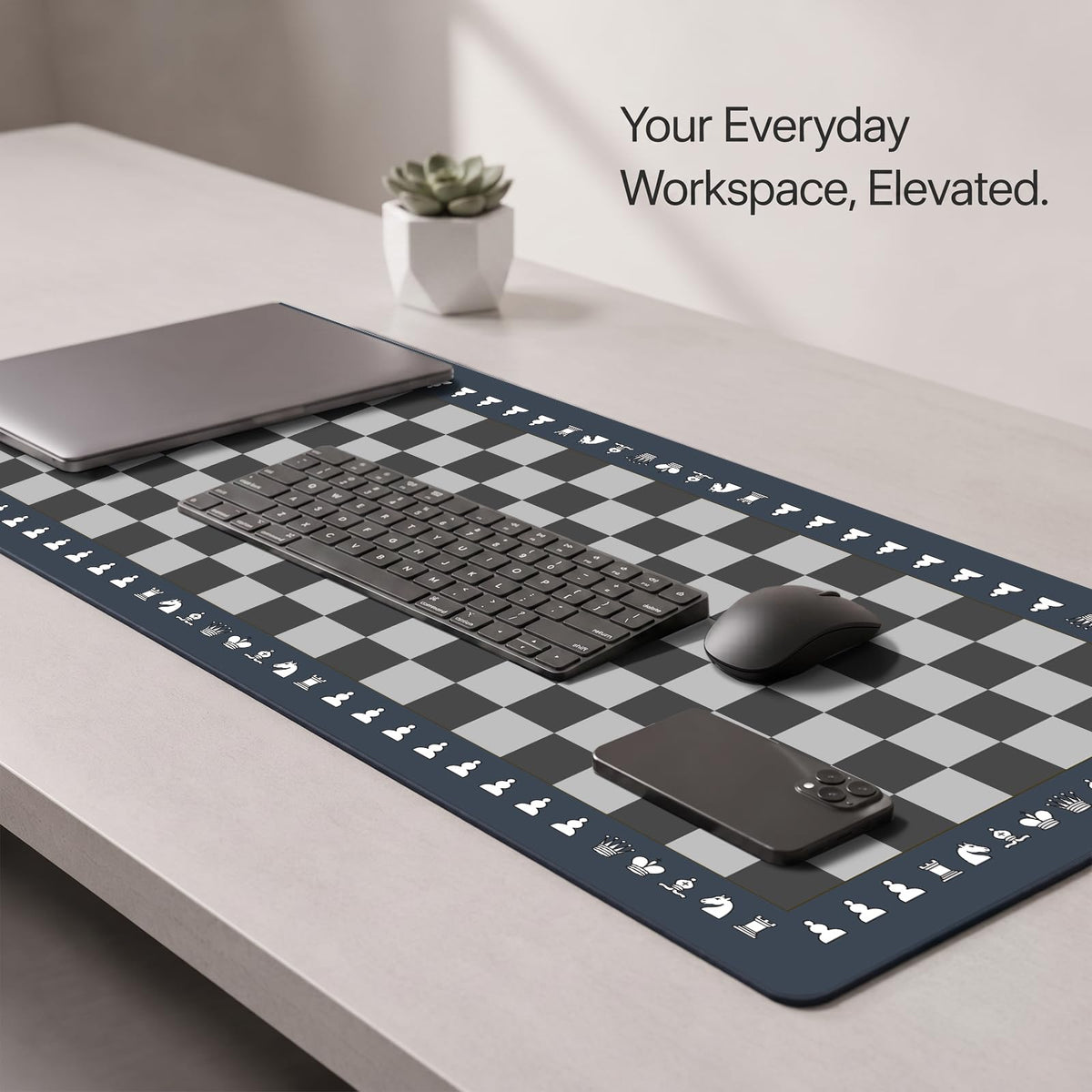 Chess Mouse Pad (Nave Blue Grey Chessboard / 35.4" x 15.7")