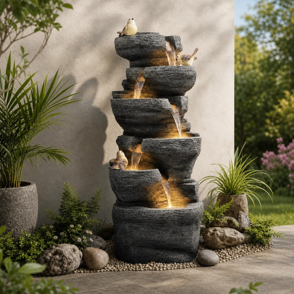 40H Extra Large Rock Outdoor Fountain 6 (39.4"h Gray)