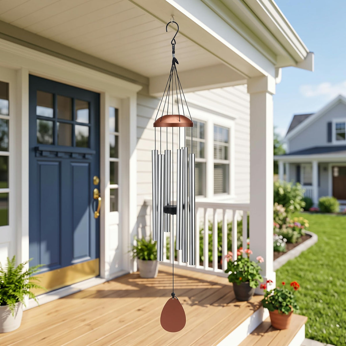 37" Large Aluminium Wind Chimes for Outside Deep Tone Silver (Silver)