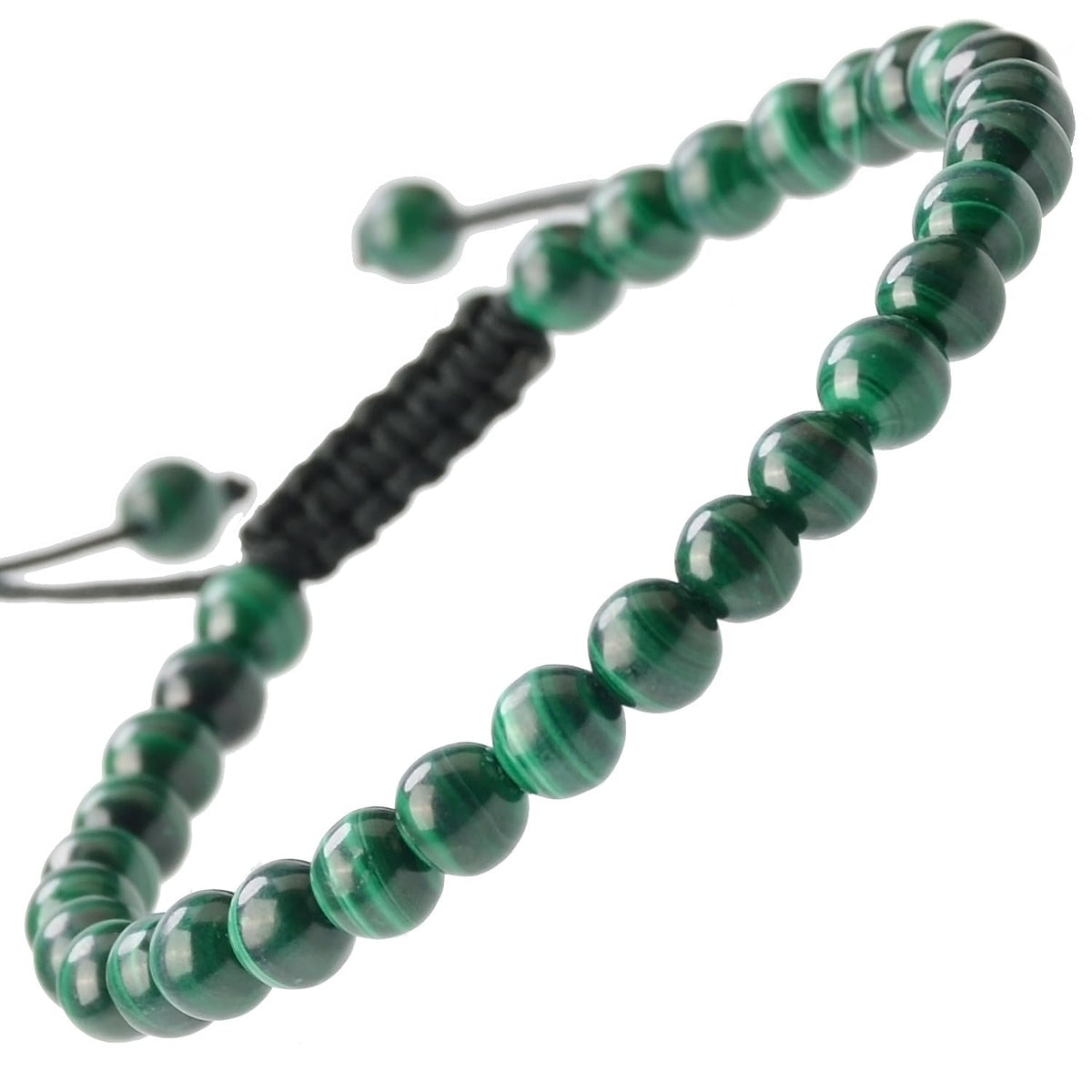 6mm Unisex Adjustable Size Genuine Stone Mala Beads Bracelet (Natural Malachite / 6mm)